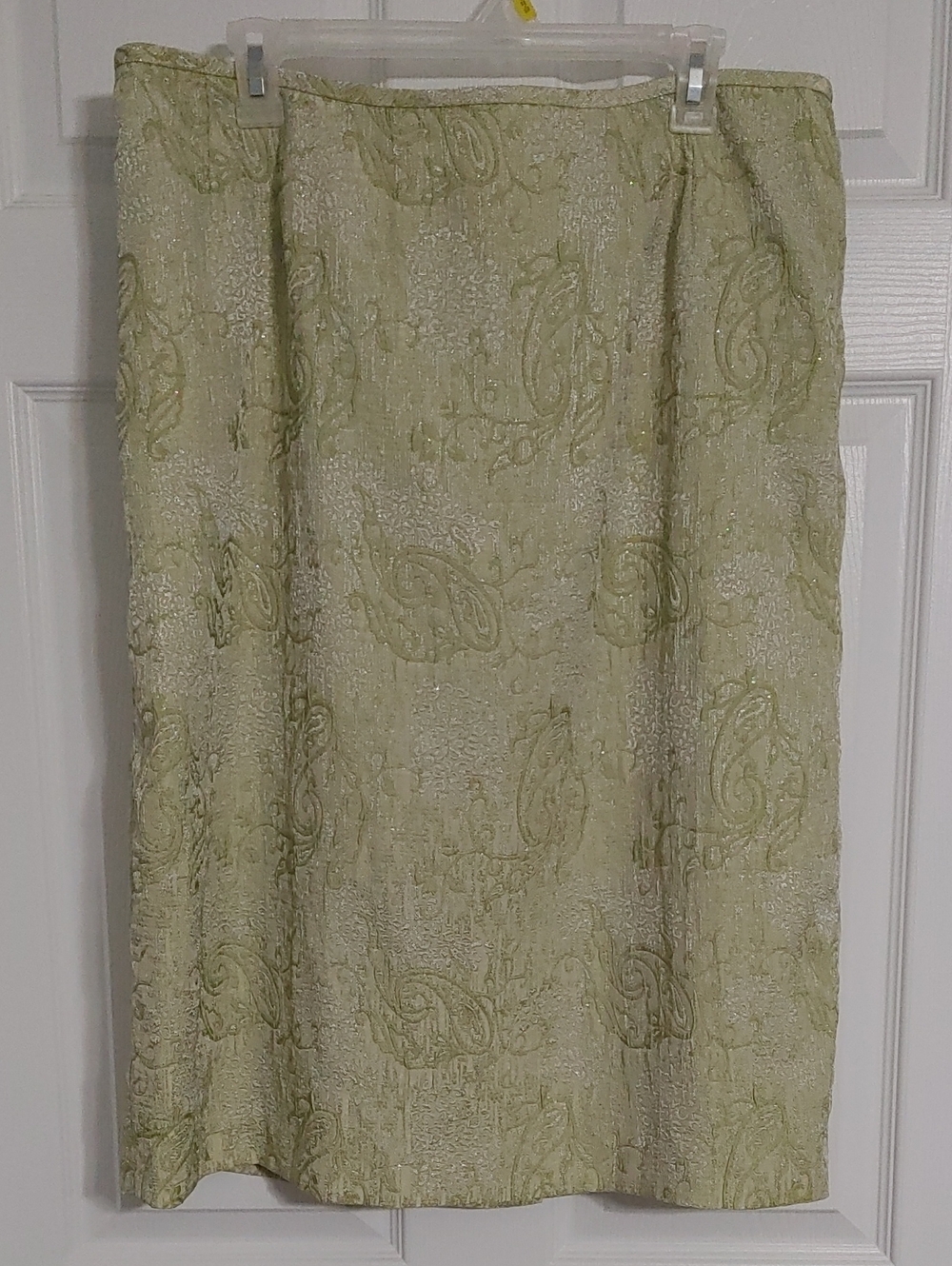 Le Suit Vintage Light Green Paisley Jacquard Midi Skirt Women's 18